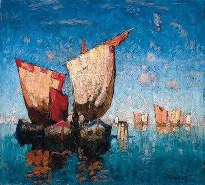 Bateaux Dans La Lagune De Venise by Konstantin Gorbatov — hand-painted seascapes oil painting reproduction on canvas