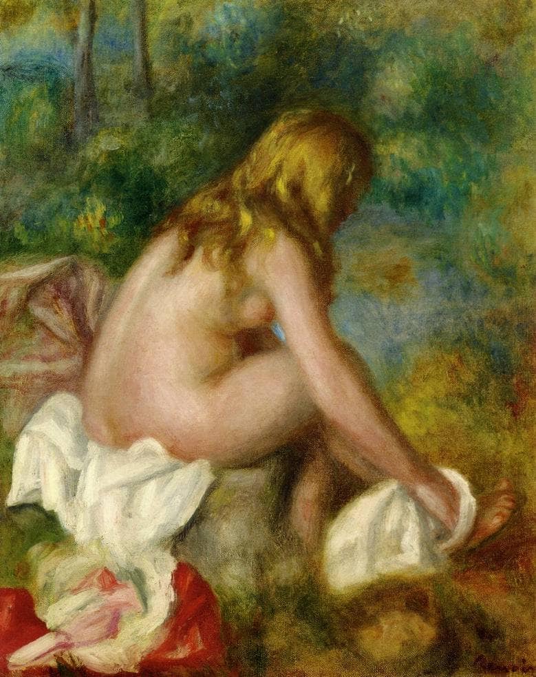 Bather, Seated Nude by Pierre-Auguste Renoir — hand-painted nude oil painting reproduction on canvas