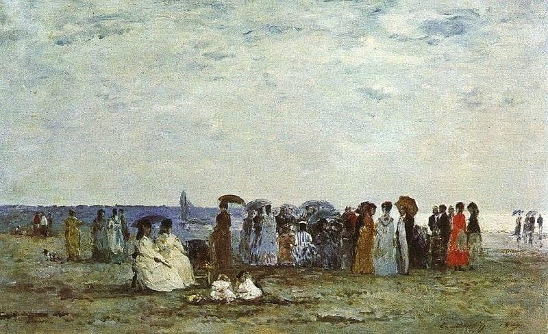 Bathers on the Beach at Trouville by Eugene Boudin — hand-painted landscape oil painting reproduction on canvas