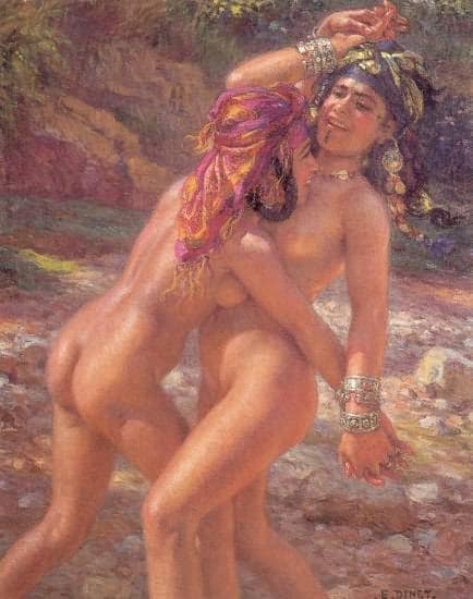 Bathers Wrestling by Nasreddine Dinet — hand-painted cultural oil painting reproduction on canvas