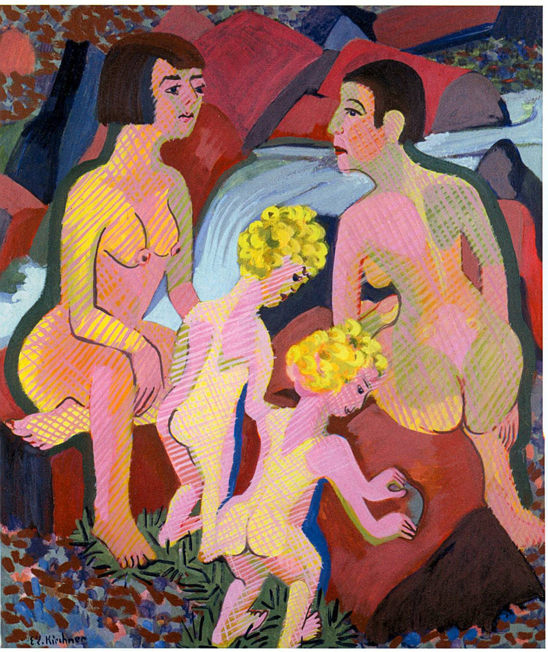 Bathing Women and Children by Ernst Ludwig Kirchner, hand-painted portrait oil painting reproduction on canvas