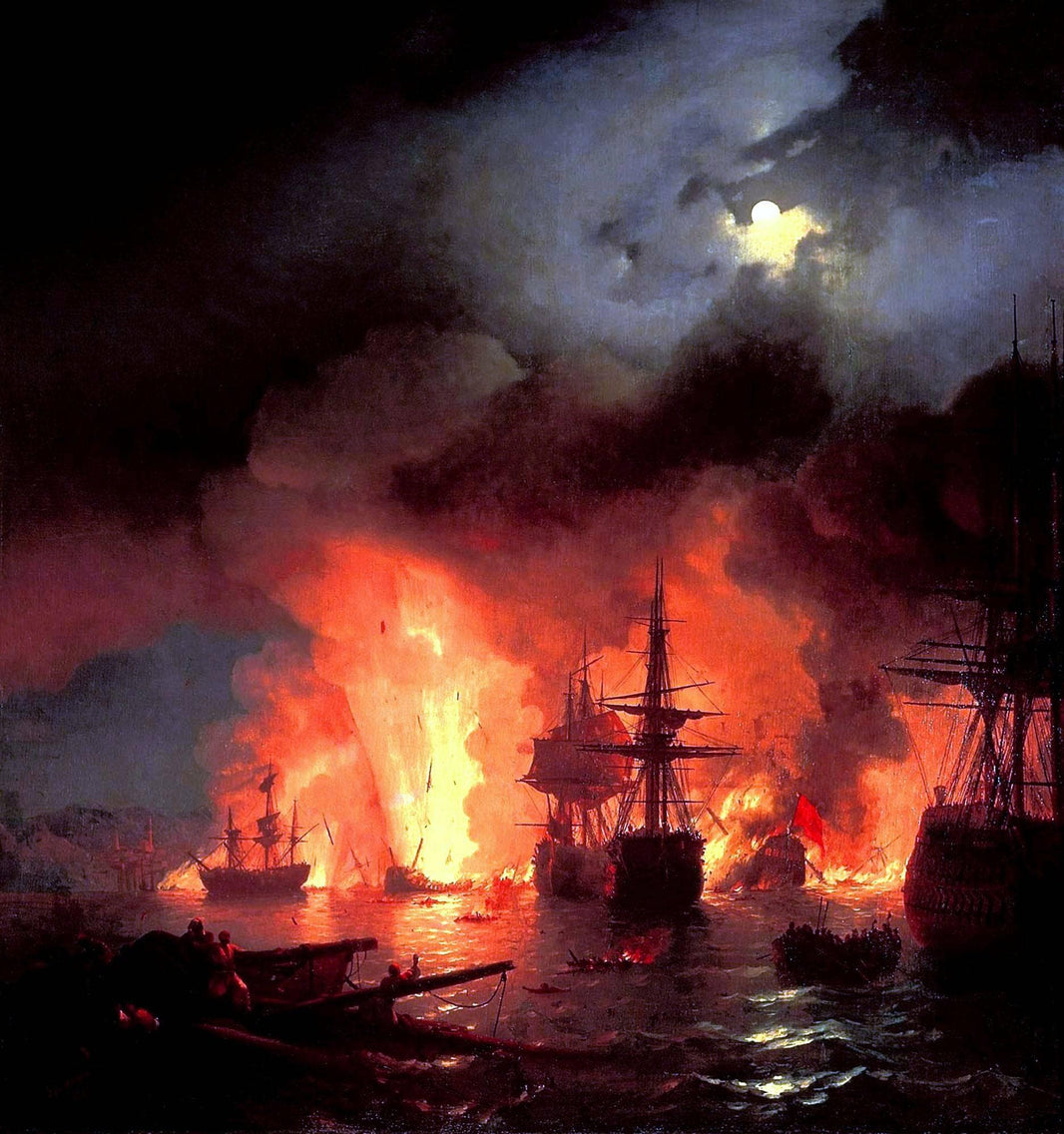 Battle of Cesme at Night by Ivan Aivazovsky — hand-painted landscape oil painting reproduction on canvas