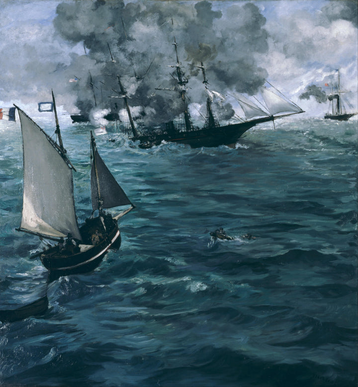 Battle of Kearsage and Alabama by Edouard Manet — hand-painted nautical oil painting reproduction on canvas