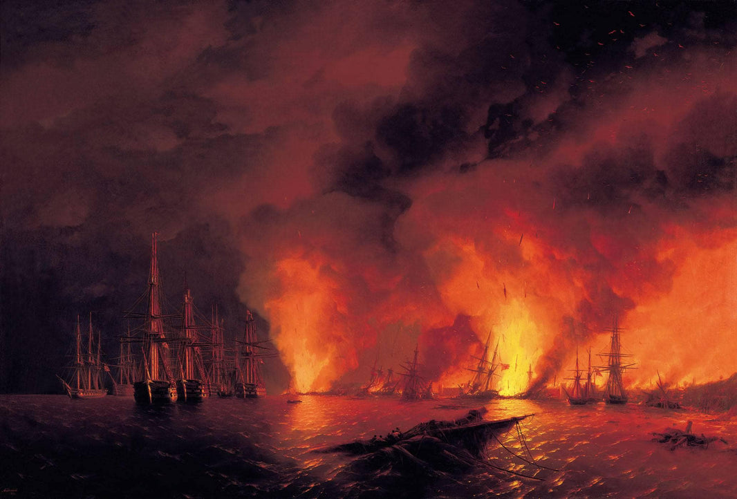 Battle of Sinop by Ivan Aivazovsky — hand-painted landscape oil painting reproduction on canvas