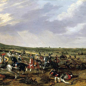 Battle scene in an open landscape