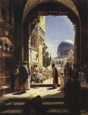 At the Entrance to the Temple Mount, Jerusalem by Gustav Bauernfeind — religious oil painting wall art, Orientalism