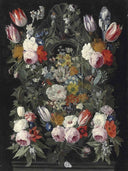 Flowers and Butterflies in Front of a Sculpted Cartouche by Jan van Kessel the Elder — hand-painted still oil painting reproduction on canvas