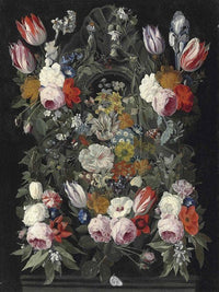 Flowers and Butterflies in Front of a Sculpted Cartouche by Jan van Kessel the Elder — hand-painted still oil painting reproduction on canvas