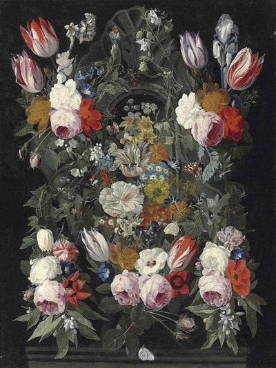 Flowers and Butterflies in Front of a Sculpted Cartouche