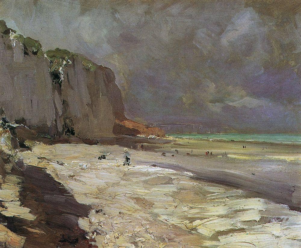 Beach at Dieppe by Konstantin Korovin — hand-painted landscape oil painting reproduction on canvas