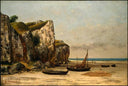 Beach in Normandy by Gustave Courbet — ships oil painting wall art, Realism