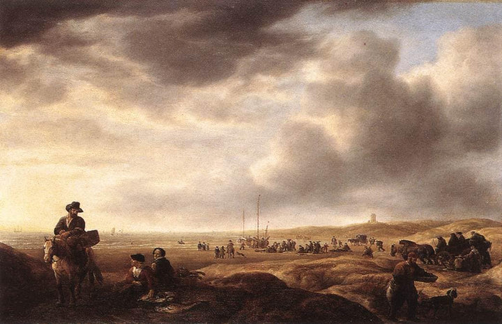 Beach near Scheveningen with Fish Sellers by Simon de Vlieger — hand-painted landscape oil painting reproduction on canvas