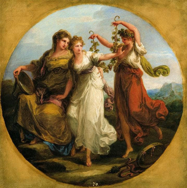 Beauty, supported by Prudence, Scorns the Offering of Folly by Angelica Kauffman — hand-painted cultural oil painting reproduction on canvas