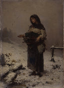 Beggar under the snow by Gerolamo Induno — hand-painted portrait oil painting reproduction on canvas