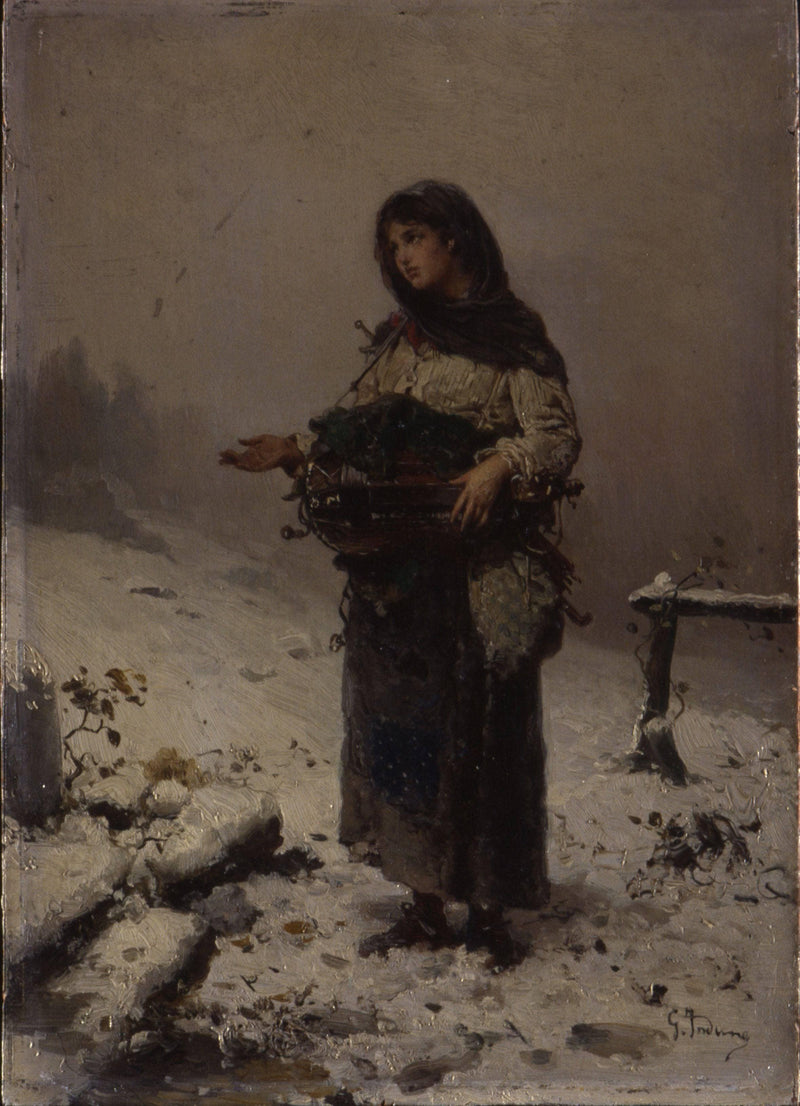 Beggar under the snow on gallery wrap