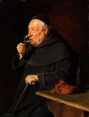 Benediktiner Mönch Mit Wein Beim Frühschoppen