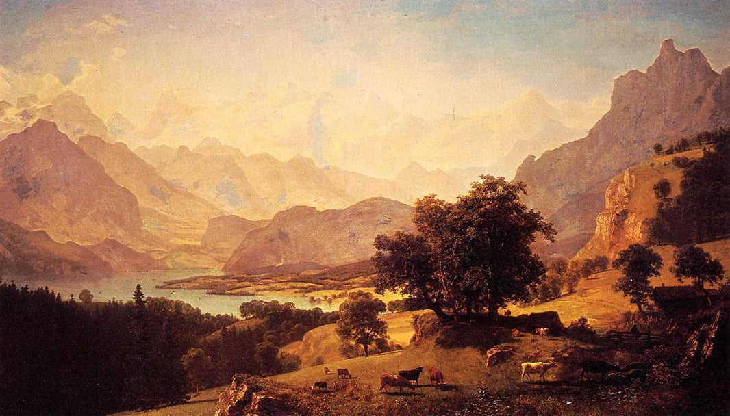 Bernese Alps, as Seen near Kusmach by Albert Bierstadt — hand-painted animal oil painting reproduction on canvas