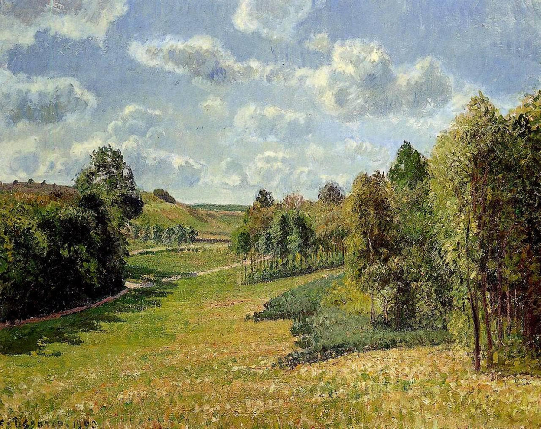 Berneval Meadows, Morning by Camille Pissarro — hand-painted botanical oil painting reproduction on canvas
