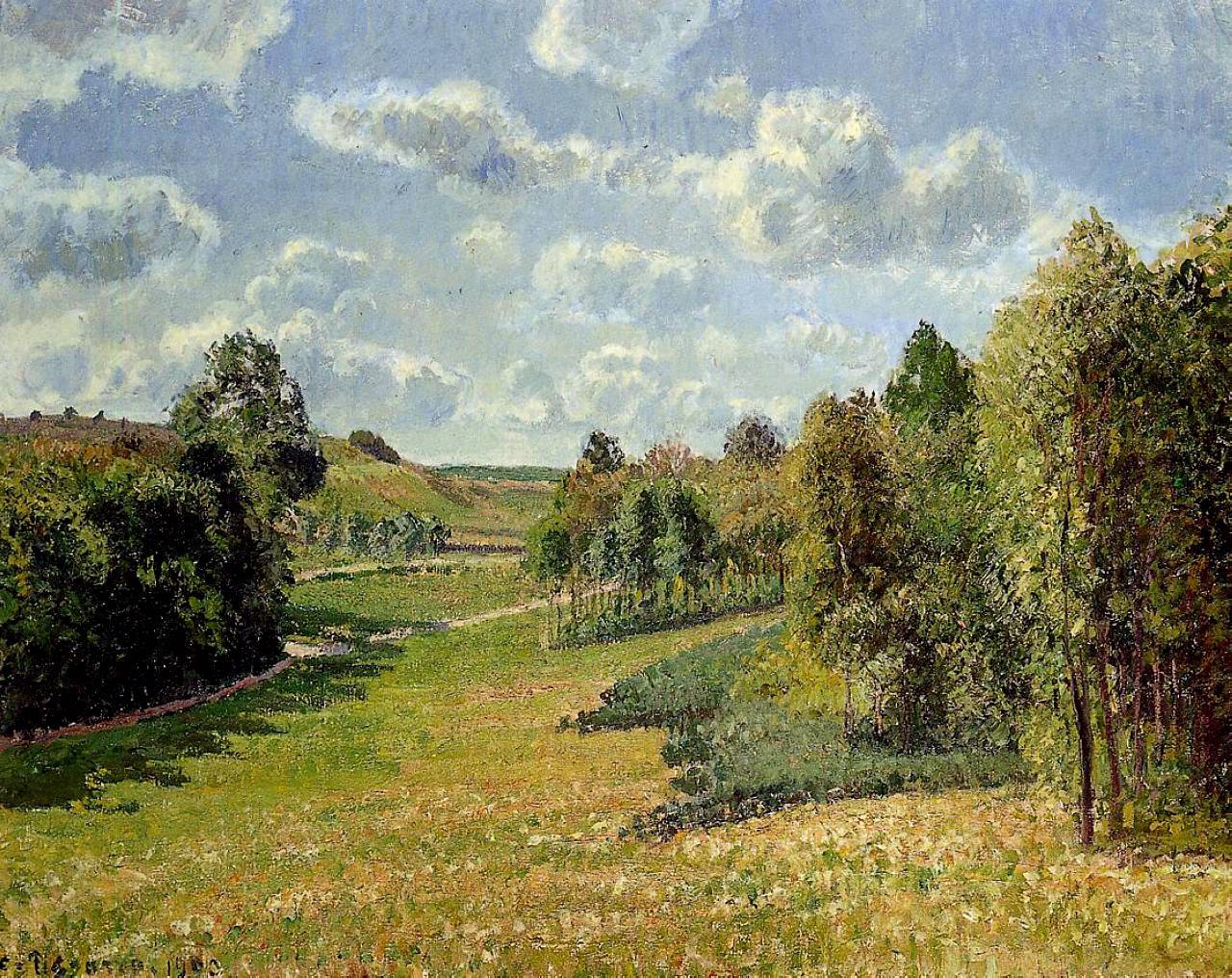 Berneval Meadows, Morning - Camille Pissarro