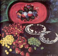 Berries on the background of a red tray by Ilya Mashkov — hand-painted still oil painting reproduction on canvas