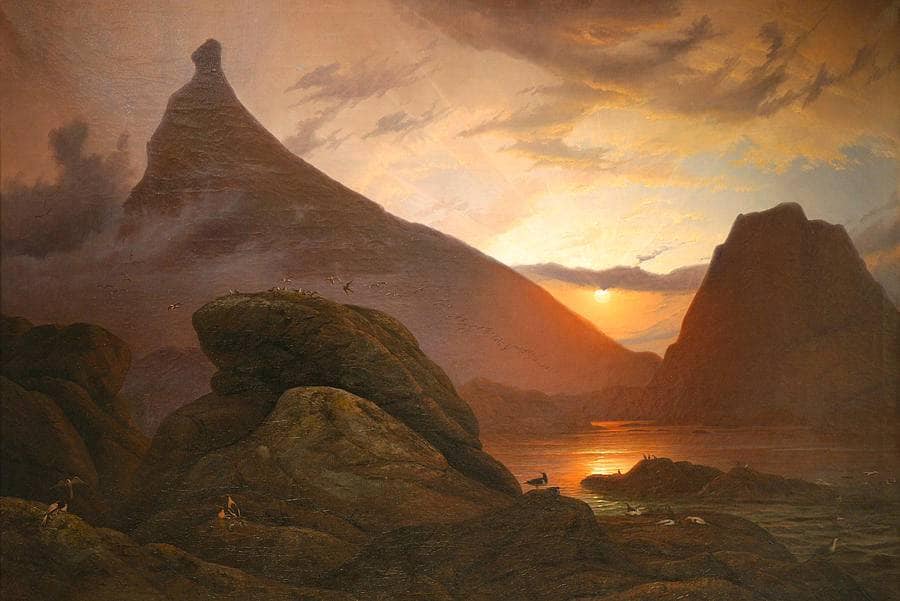Bird Mountain Hestmand by Knud Baade — hand-painted landscape oil painting reproduction on canvas