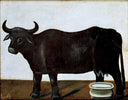 Black buffalo on a white background (part of diptych) by Niko Pirosmani — hand-painted animal oil painting reproduction on canvas