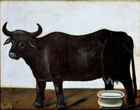 Black buffalo on a white background (part of diptych) by Niko Pirosmani — hand-painted animal oil painting reproduction on canvas