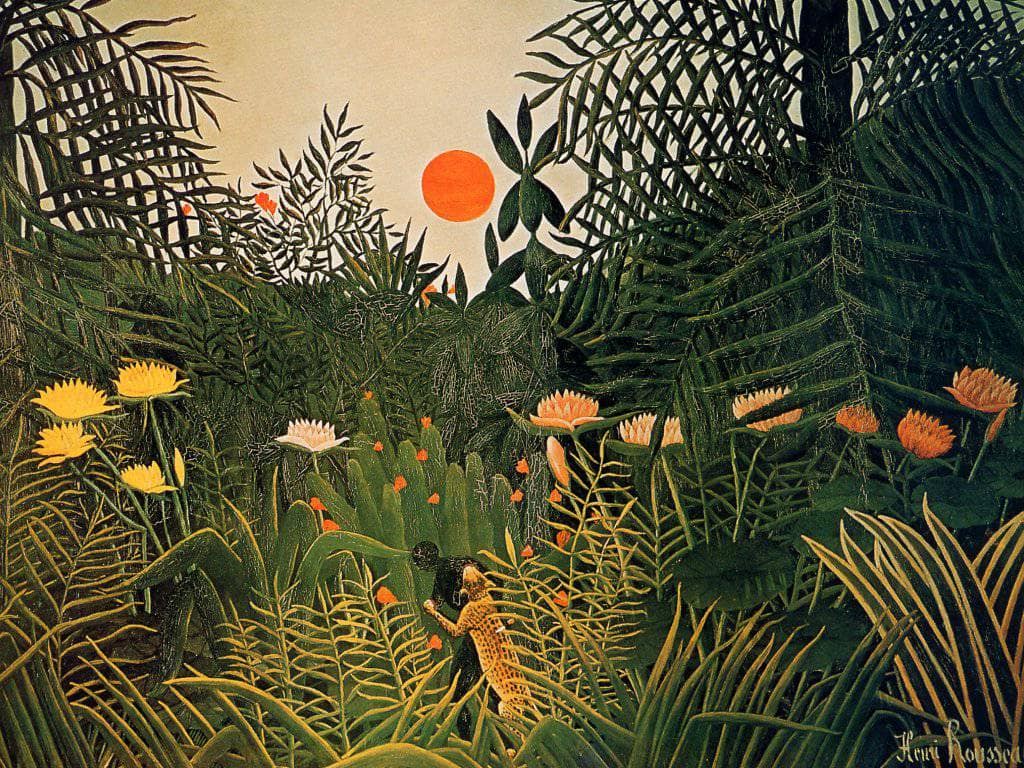 Black Man Attacked by a Jaguar by Henri Rousseau — hand-painted abstract oil painting reproduction on canvas
