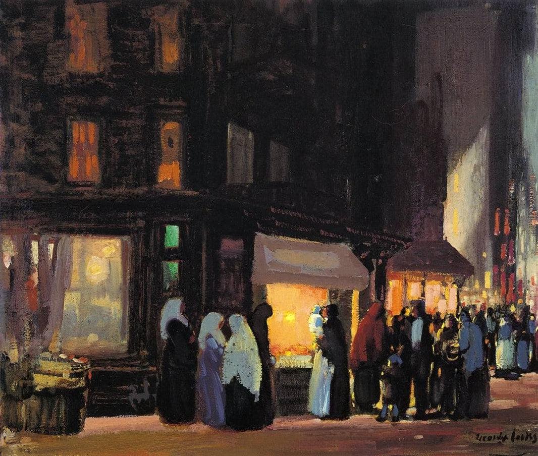 Bleeker and Carmine Streets by George Luks — hand-painted architectural oil painting reproduction on canvas
