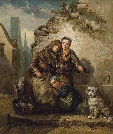 Blind woman with child and dog by Alexandre Antigna — hand-painted portrait oil painting reproduction on canvas