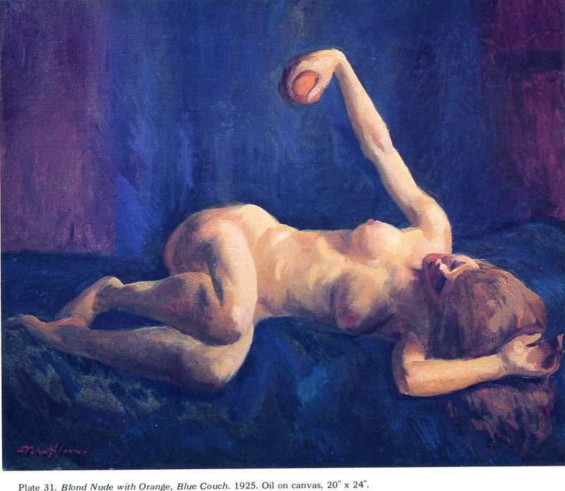 Blond Nude with Orange, Blue Couch on gallery wrap