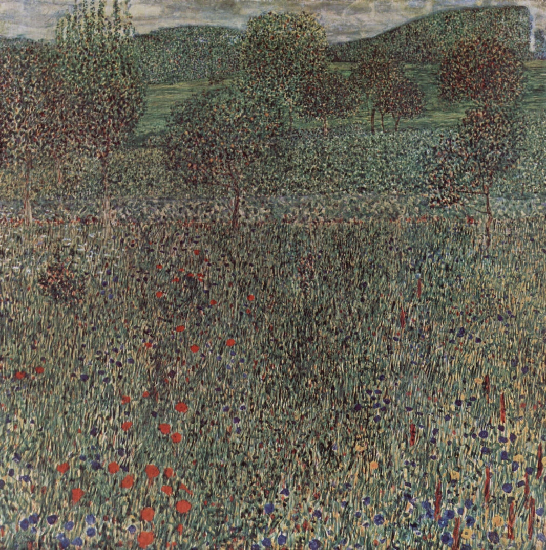 Blooming field by Gustav Klimt — hand-painted botanical oil painting reproduction on canvas