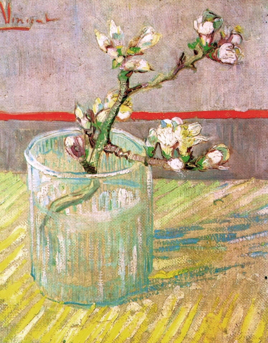 Blossoming Almond Branch in a Glass by Vincent van Gogh — hand-painted botanical oil painting reproduction on canvas