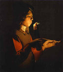 Blower with a Pipe by Georges de la Tour — hand-painted portrait oil painting reproduction on canvas