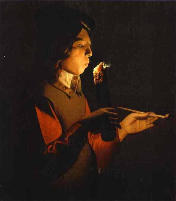 Blower with a Pipe by Georges de la Tour — hand-painted portrait oil painting reproduction on canvas
