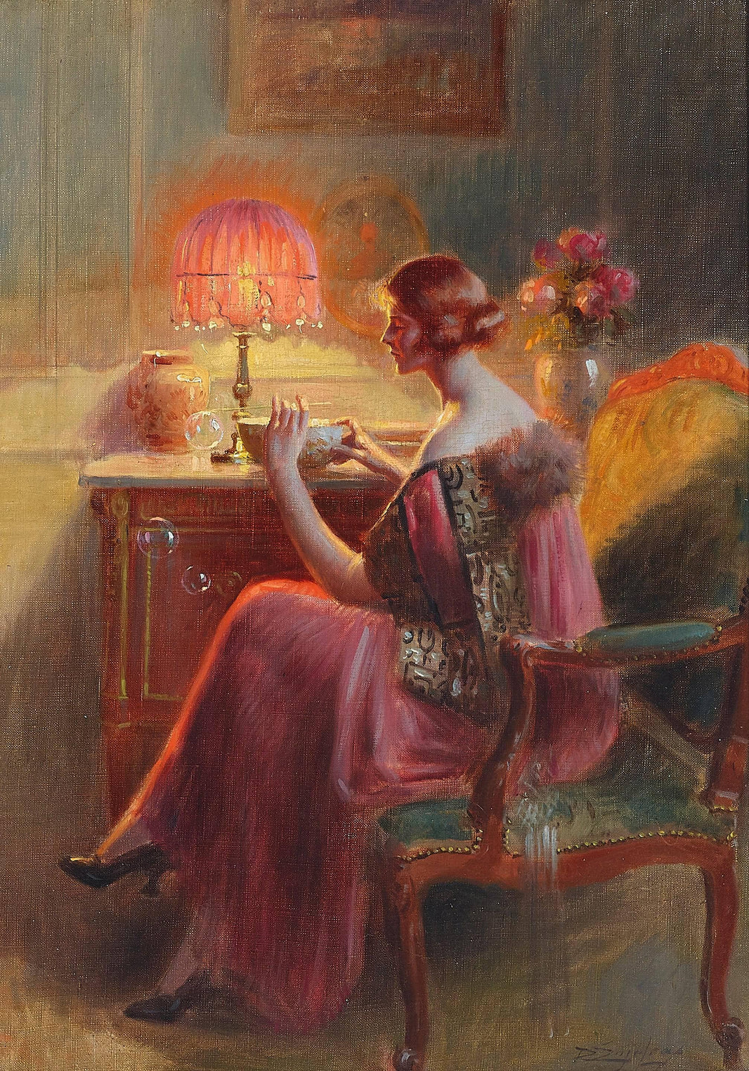 Blowing bubbles by Delphin Enjolras — hand-painted portrait oil painting reproduction on canvas