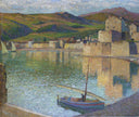 Blue Boat in Port Collioure by Henri Martin — ships oil painting wall art, Divisionism