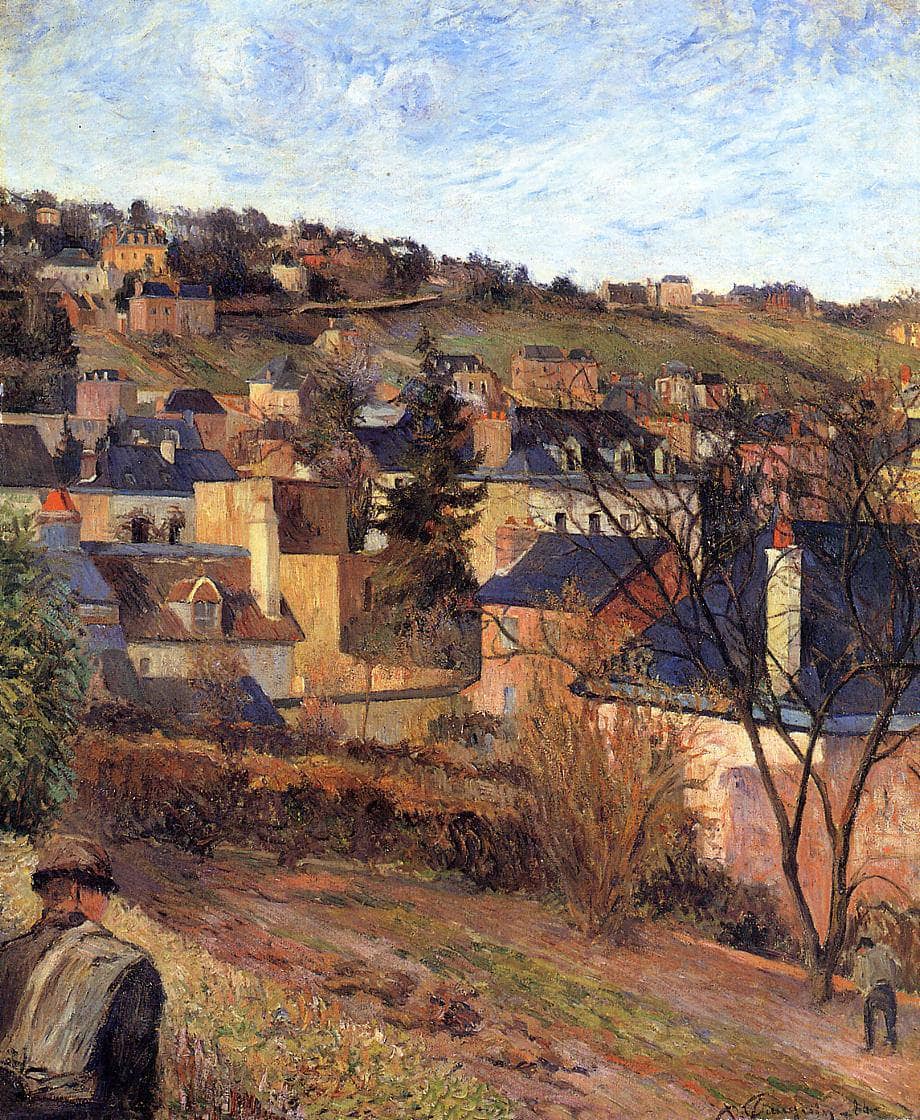 Blue roofs of Rouen by Paul Gauguin — hand-painted architectural oil painting reproduction on canvas