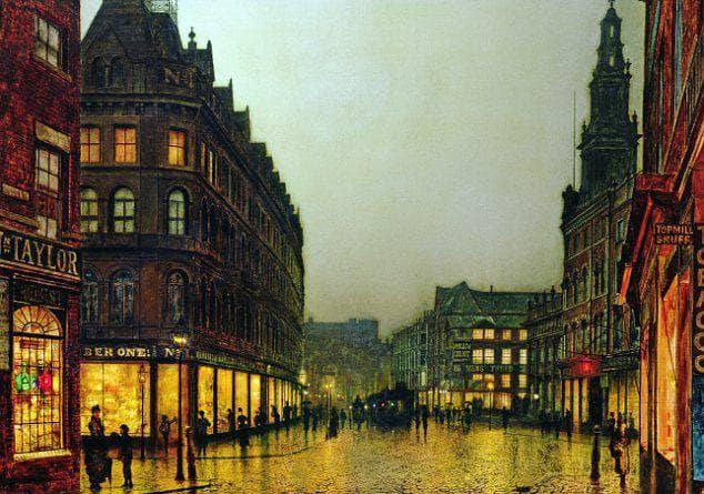 Boar Lane, Leeds by John Atkinson Grimshaw — hand-painted architectural oil painting reproduction on canvas