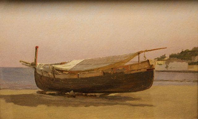 Boat Dragged on Shore by Christen Kobke — hand-painted nautical oil painting reproduction on canvas