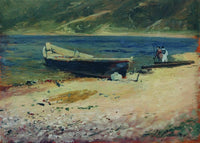 Boat on the coast by Isaac Levitan — hand-painted landscape oil painting reproduction on canvas