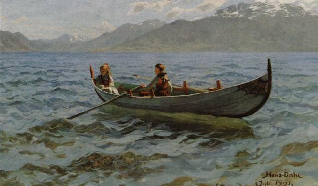 Boating in Balestrand by Hans Dahl — hand-painted seascapes oil painting reproduction on canvas
