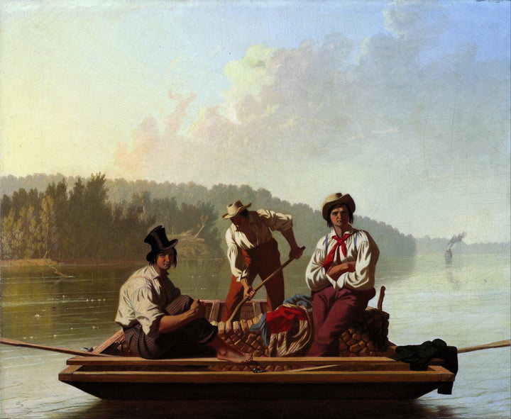 Boatmen on the Missouri by George Caleb Bingham — hand-painted landscape oil painting reproduction on canvas