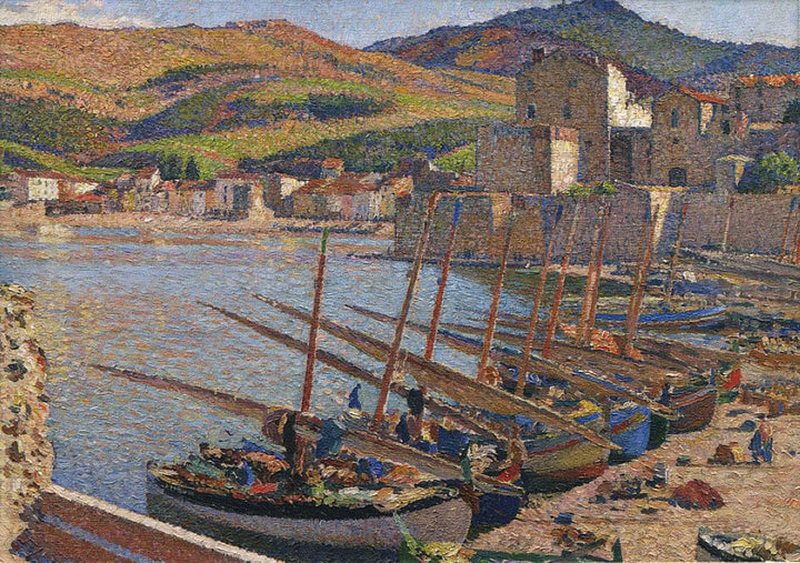 Boats at Collioure by Henri Martin — hand-painted architectural oil painting reproduction on canvas