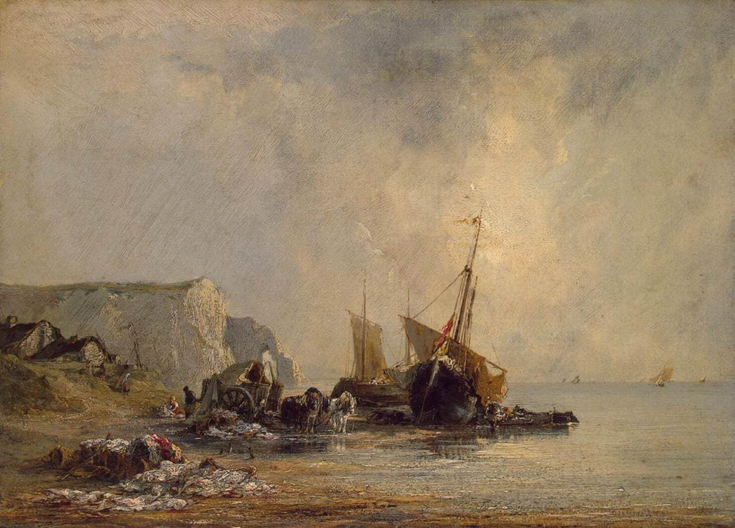 Boats by the Normandy Shore by Richard Parkes Bonington — hand-painted landscape oil painting reproduction on canvas