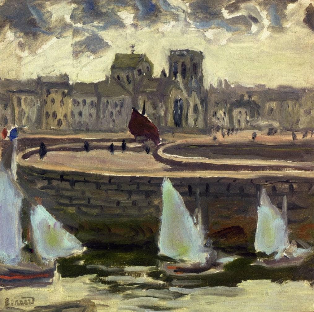 Boats in Port at Low Tide by Pierre Bonnard — hand-painted landscape oil painting reproduction on canvas
