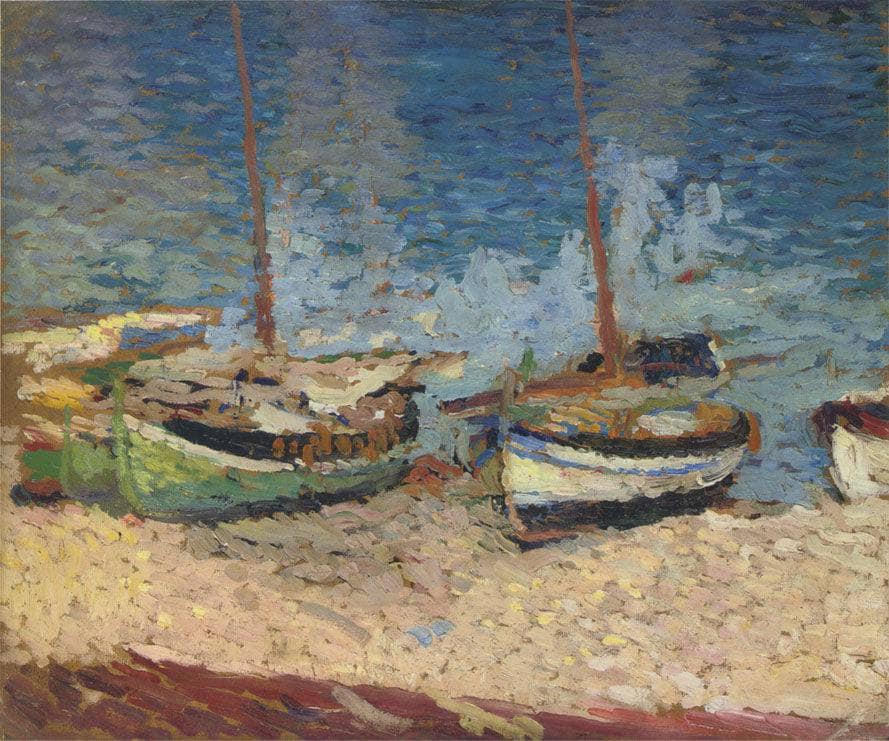 Boats in Port Collioure by Henri Martin — hand-painted landscape oil painting reproduction on canvas