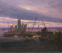 Boats in the Harbour at Evening by Caspar David Friedrich — hand-painted landscape oil painting reproduction on canvas