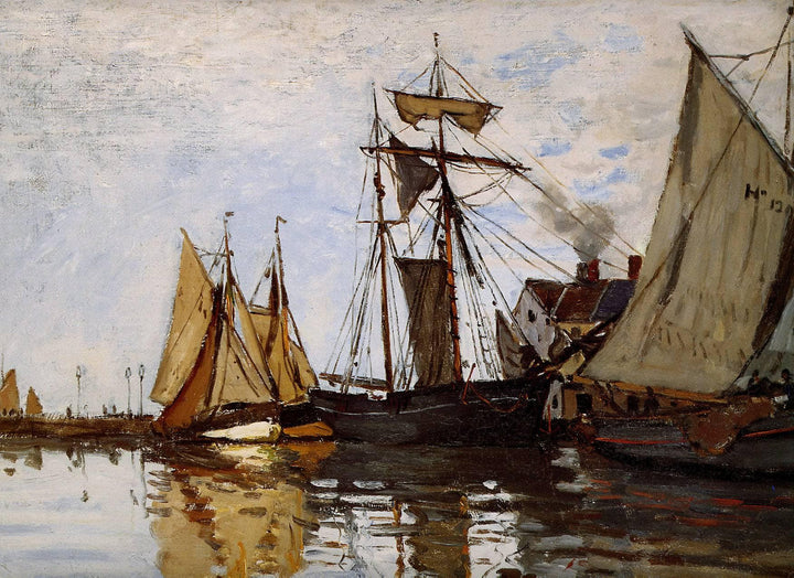 Boats in the Port of Honfleur by Claude Monet — hand-painted nautical oil painting reproduction on canvas