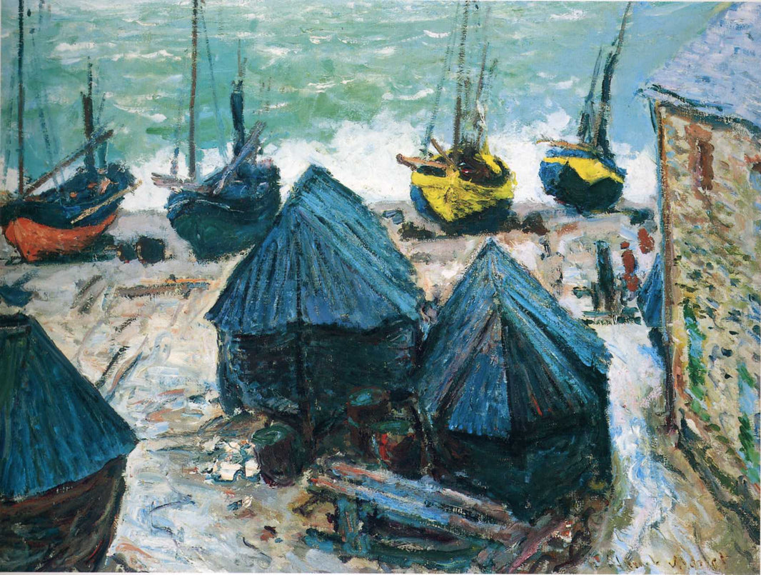 Boats on the Beach at Etretat by Claude Monet — hand-painted animal oil painting reproduction on canvas